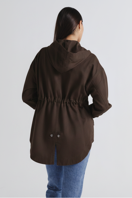 Utility Hooded Gabardine Jacket Brown