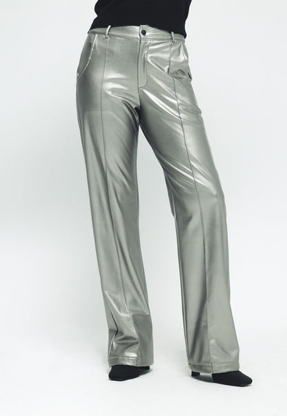 Straight Leather Pants - Silver