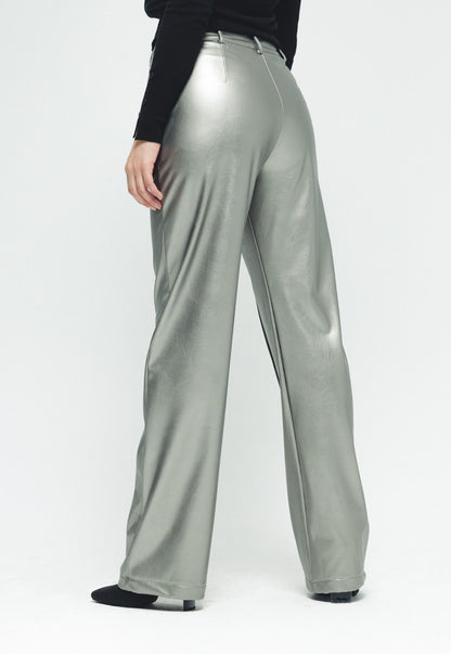 Straight Leather Pants - Silver