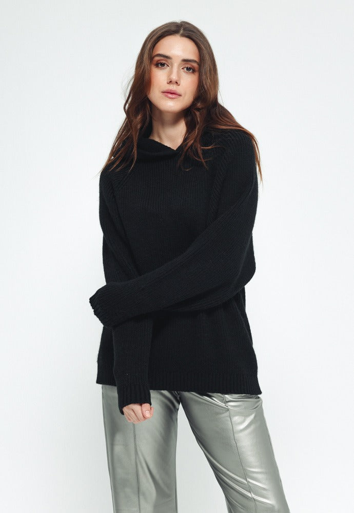 Hooded Oversized Sweater - Black