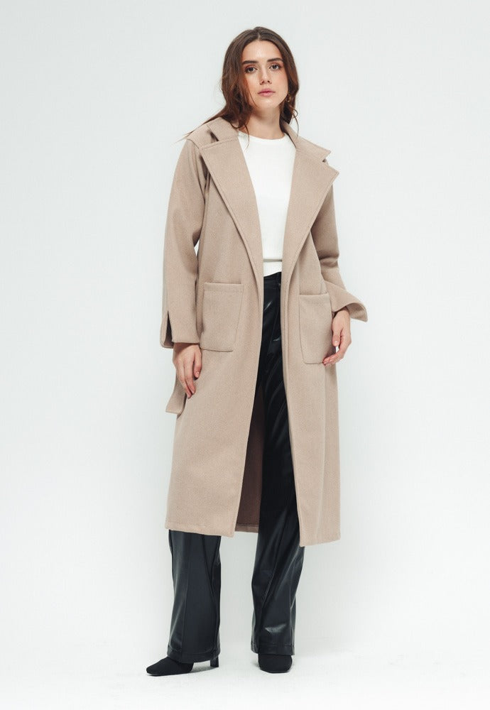 Soft Belted Coat - Beige