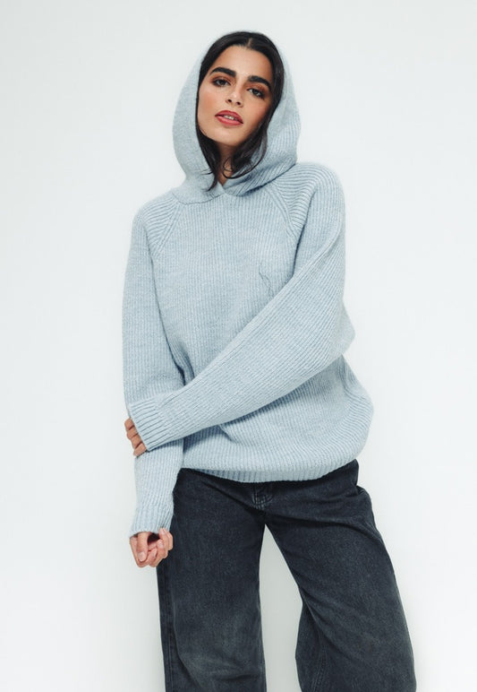 Hooded Oversized Sweater - Blue