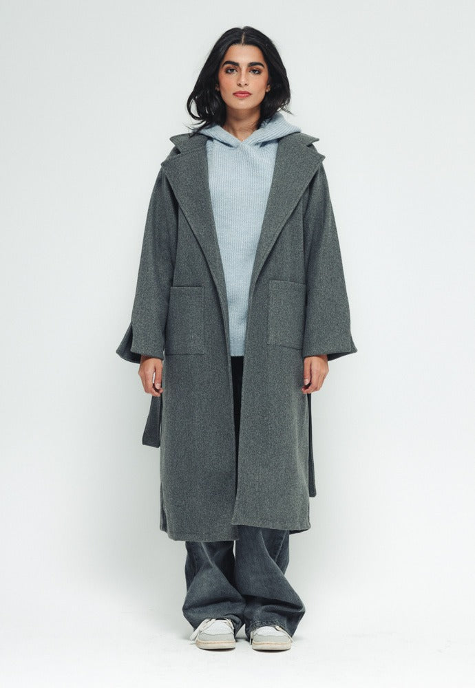 Soft Belted Coat - Grey