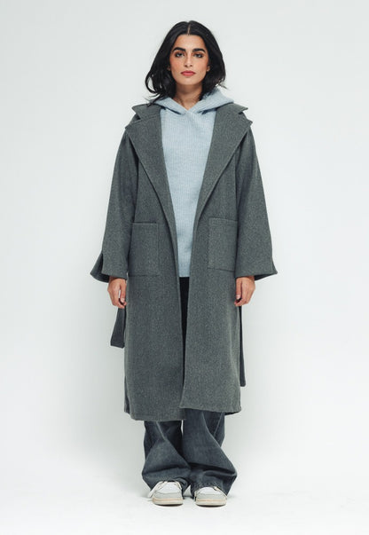 Soft Belted Coat - Grey