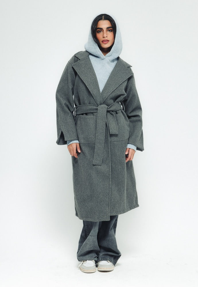 Soft Belted Coat - Grey