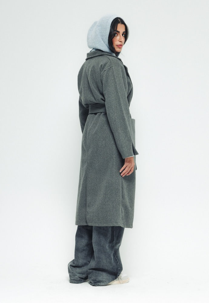 Soft Belted Coat - Grey