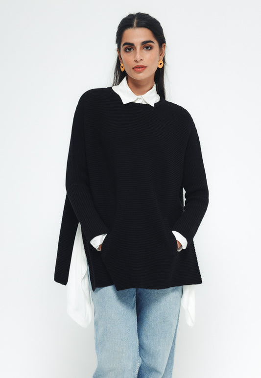 Side Slit Sweater - Black