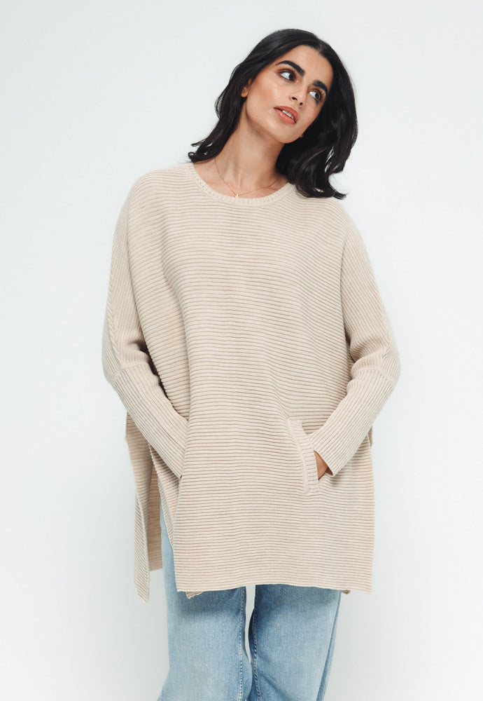 Side Slit Sweater - Beige