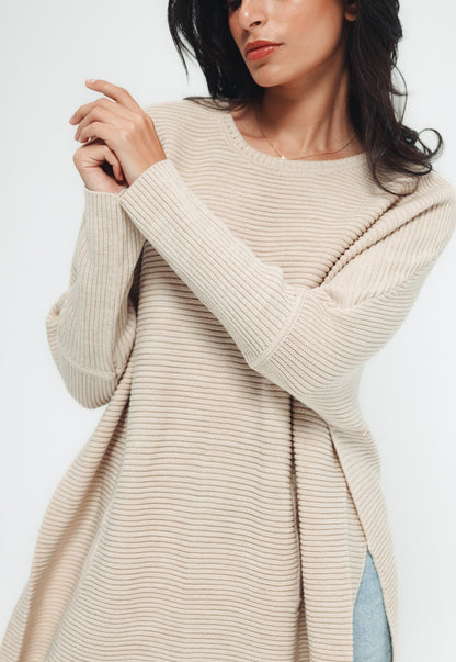 Side Slit Sweater - Beige