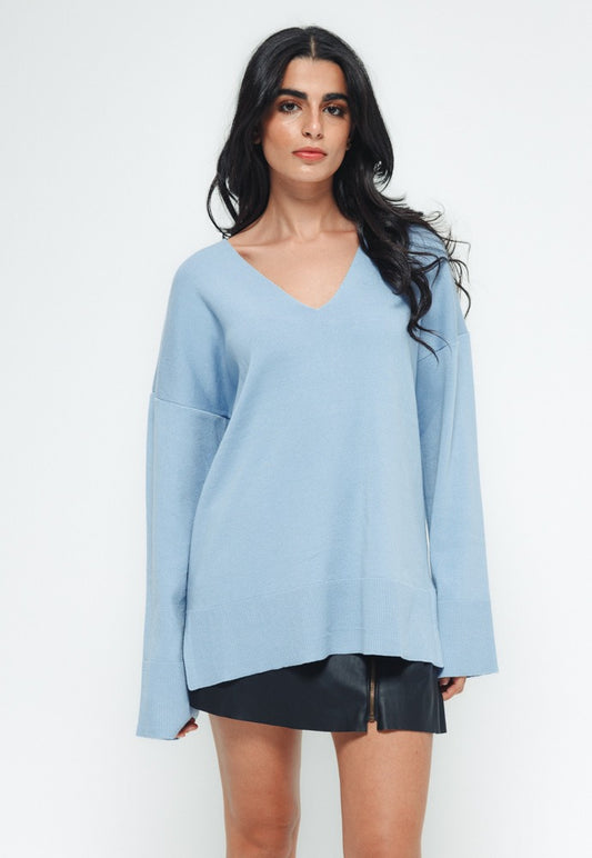 V Neck Sweater - Blue