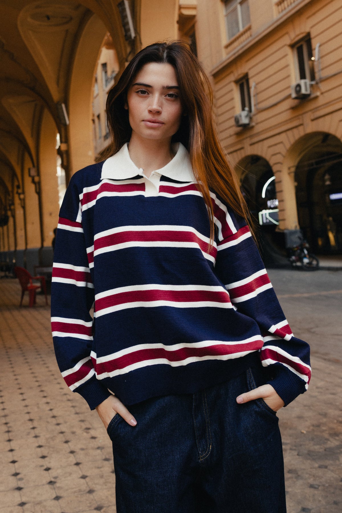 Stripped Polo Sweater