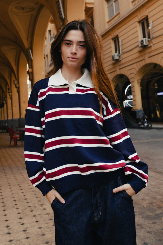 Stripped Polo Sweater