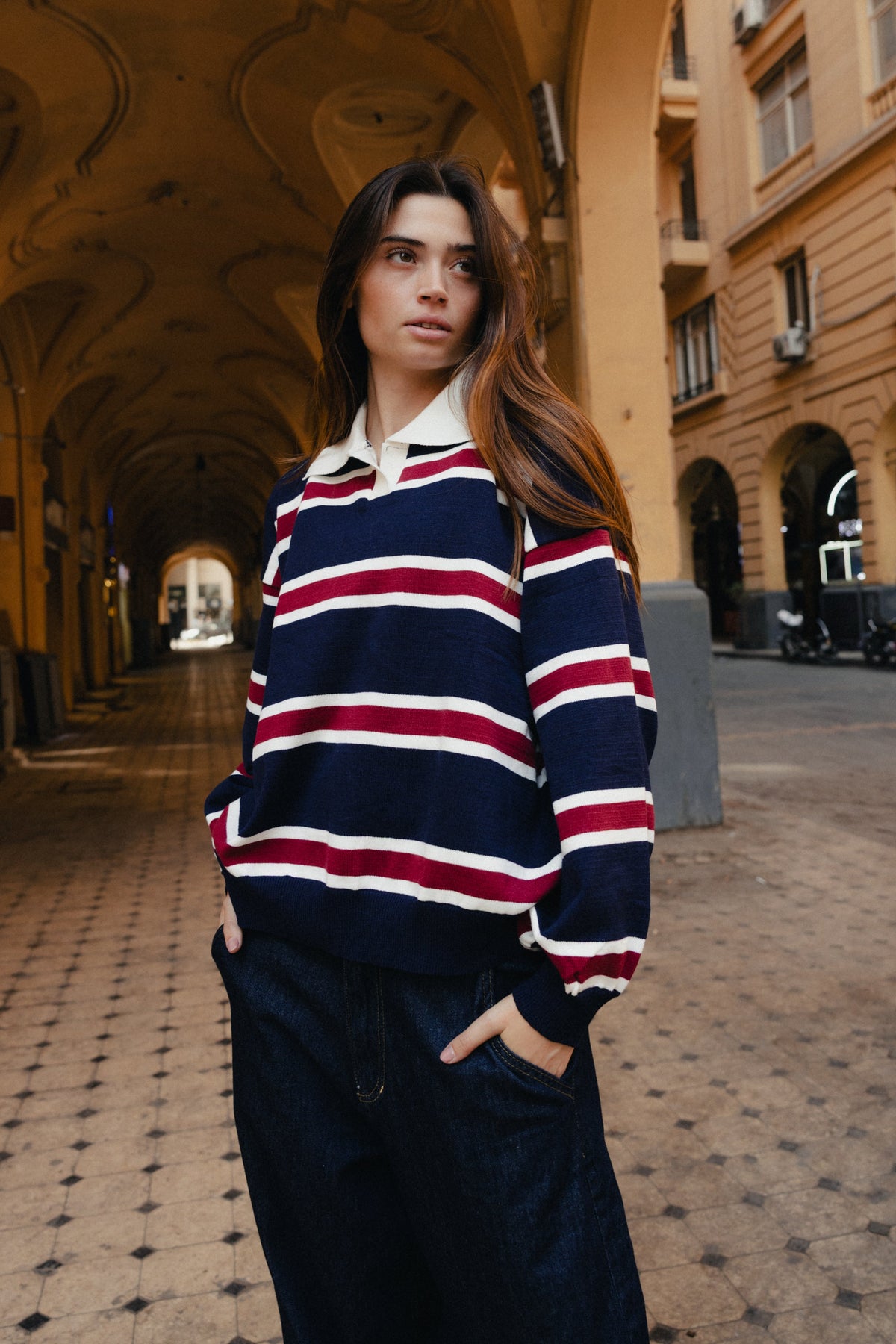 Stripped Polo Sweater
