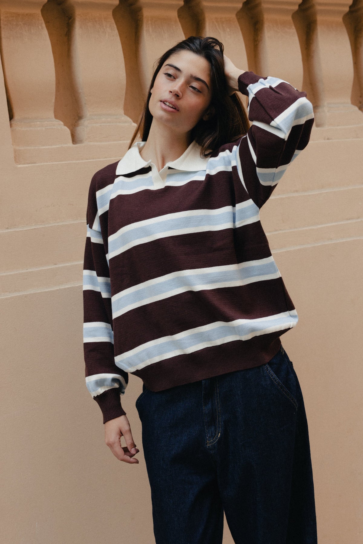 Stripped Polo Sweater