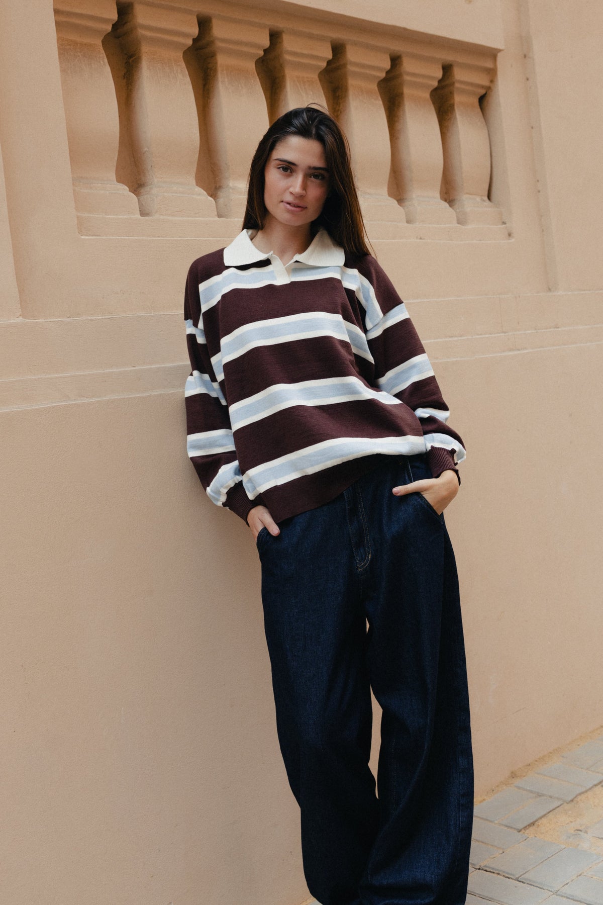 Stripped Polo Sweater