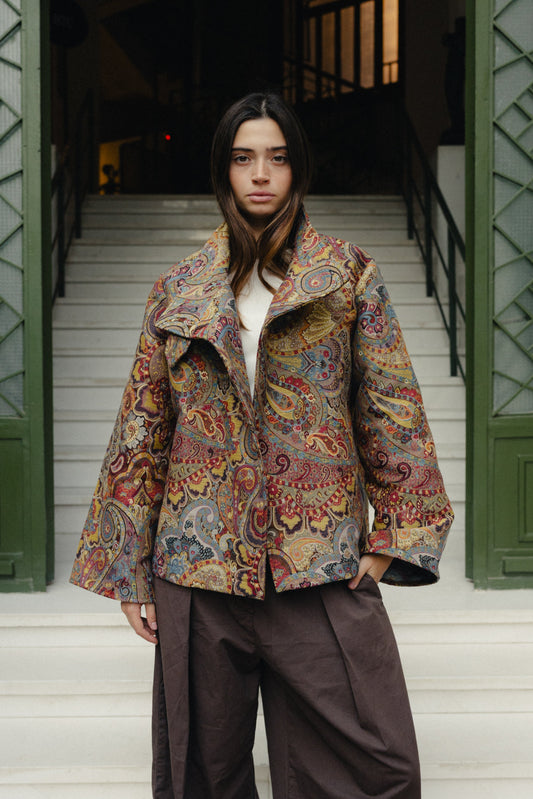 Jacquard Funnel Neck Jacket