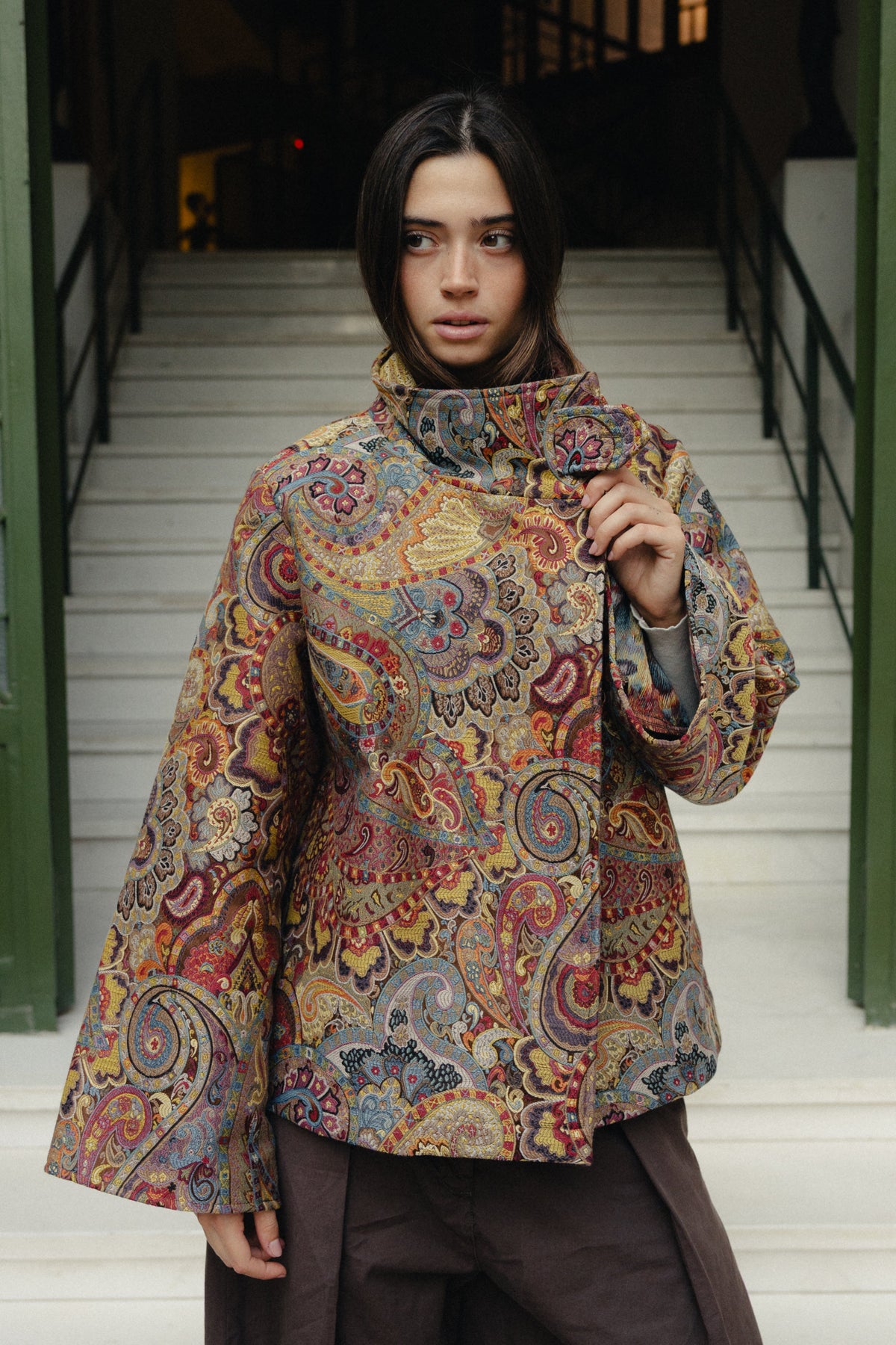 Jacquard Funnel Neck Jacket