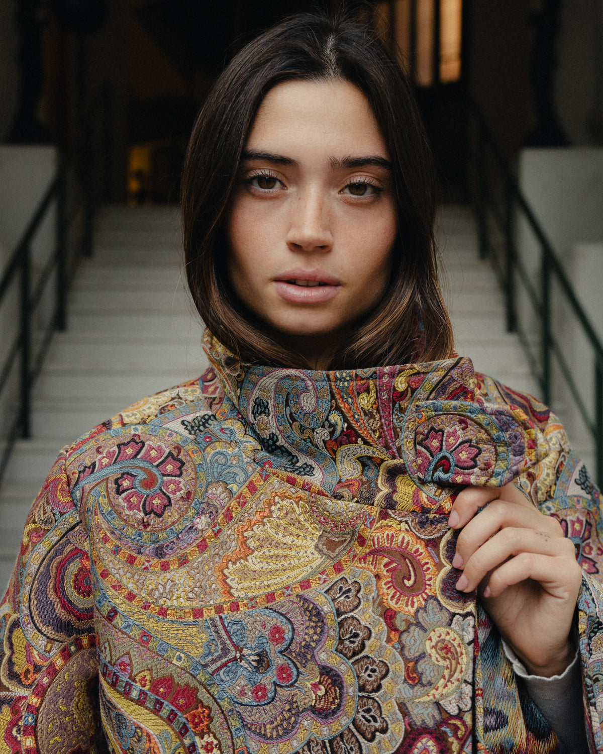 Jacquard Funnel Neck Jacket