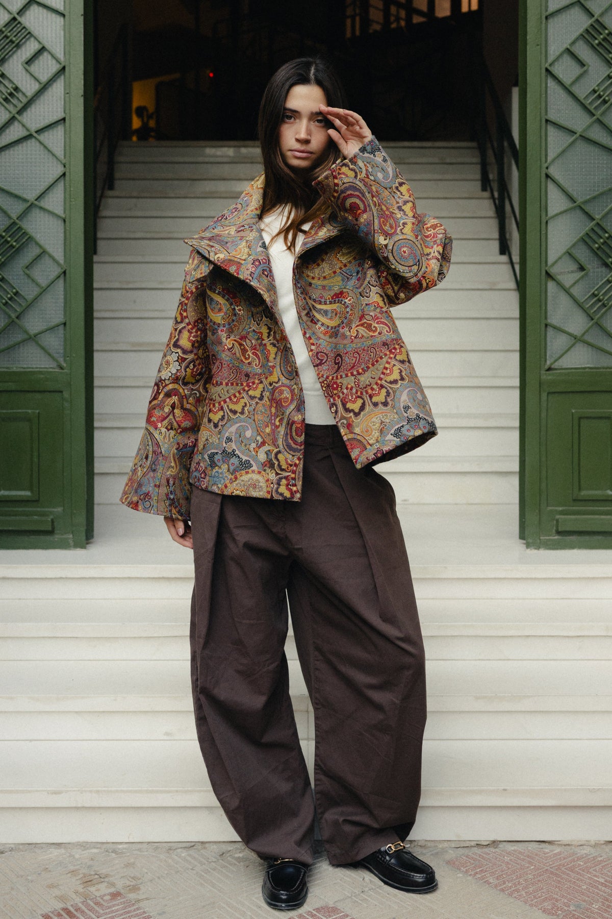 Jacquard Funnel Neck Jacket