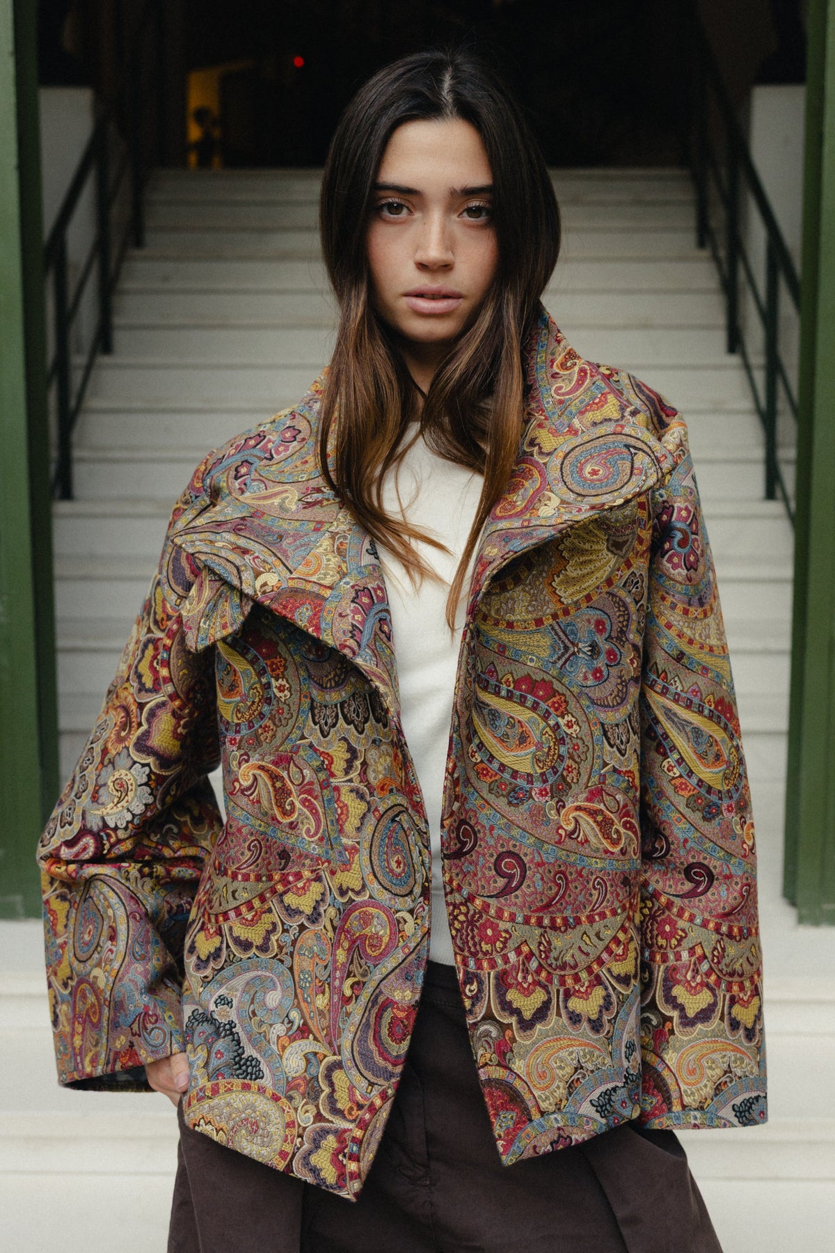 Jacquard Funnel Neck Jacket