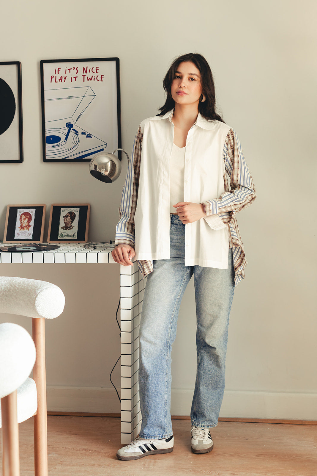Duo Patterned Shirt - White