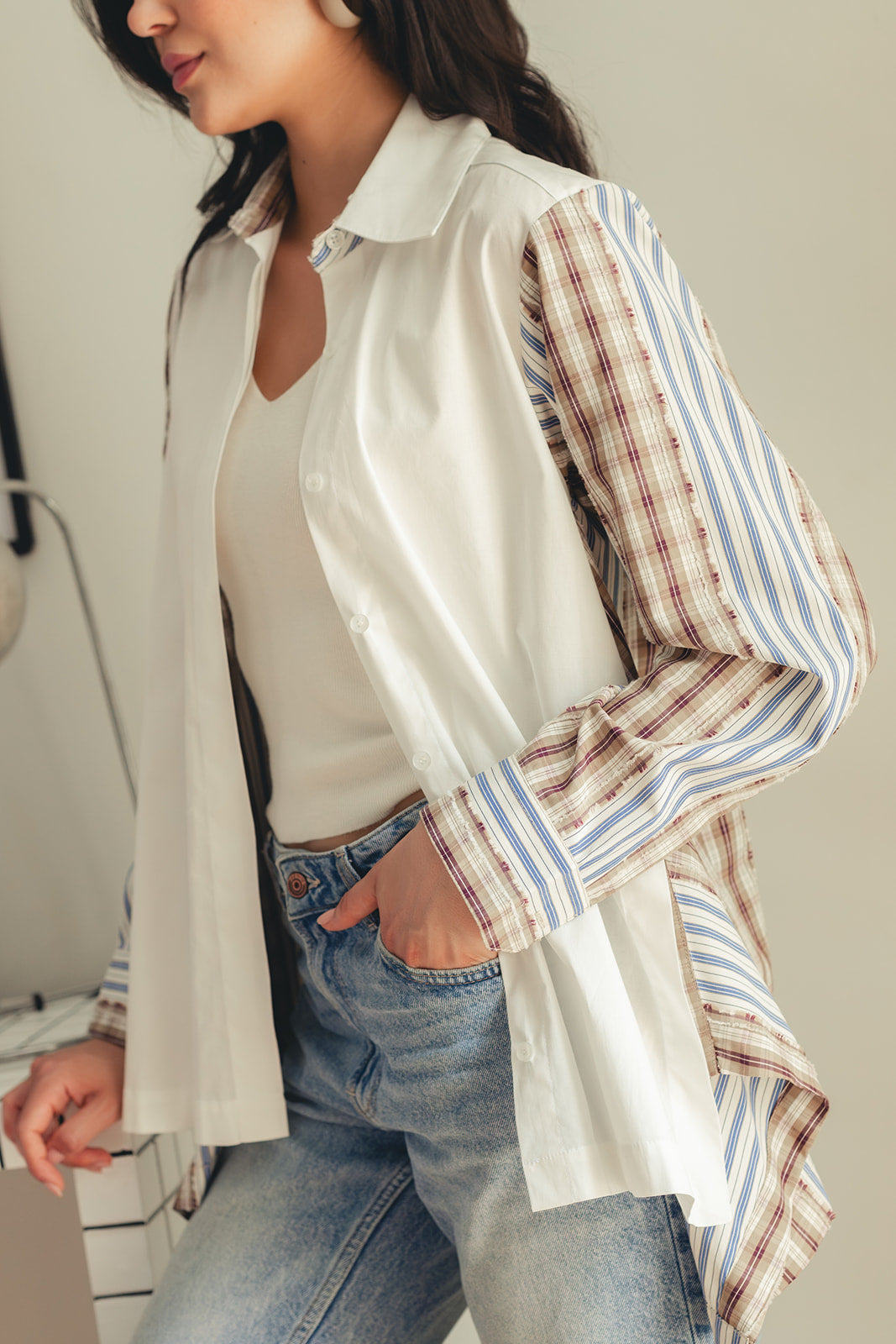 Duo Patterned Shirt - White