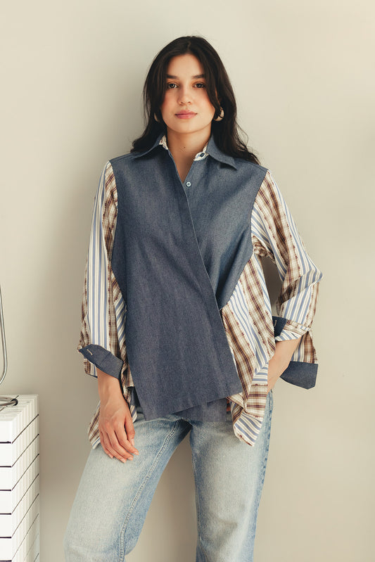 Duo Patterned Shirt - Denim Blue