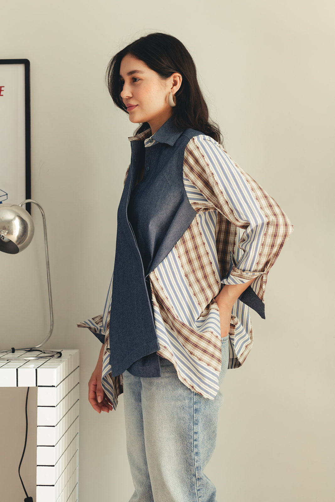 Duo Patterned Shirt - Denim Blue