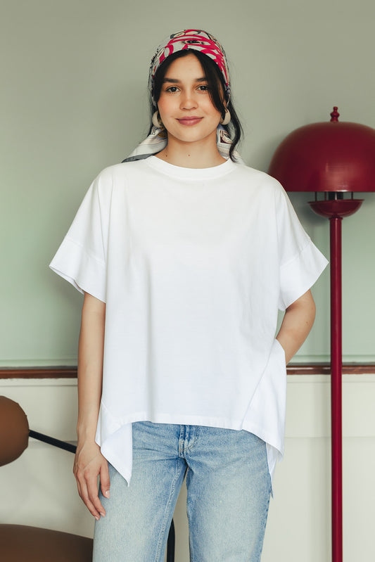 Asymmetric Cotton T-shirt - White