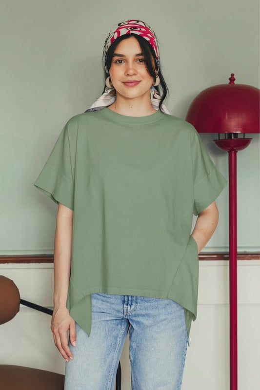 Asymmetric Cotton T-shirt - Dark Olive
