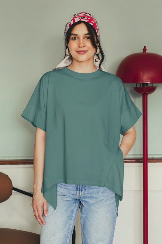 Asymmetric Cotton T-shirt - Indigo