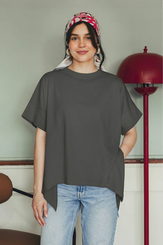 Asymmetric Cotton T-shirt - Charcoal Gray