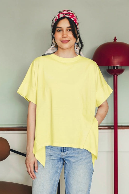 Asymmetric Cotton T-shirt - Yellow