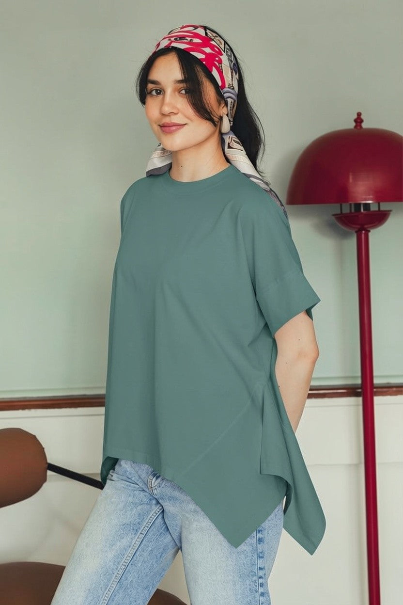 Asymmetric Cotton T-shirt - Indigo
