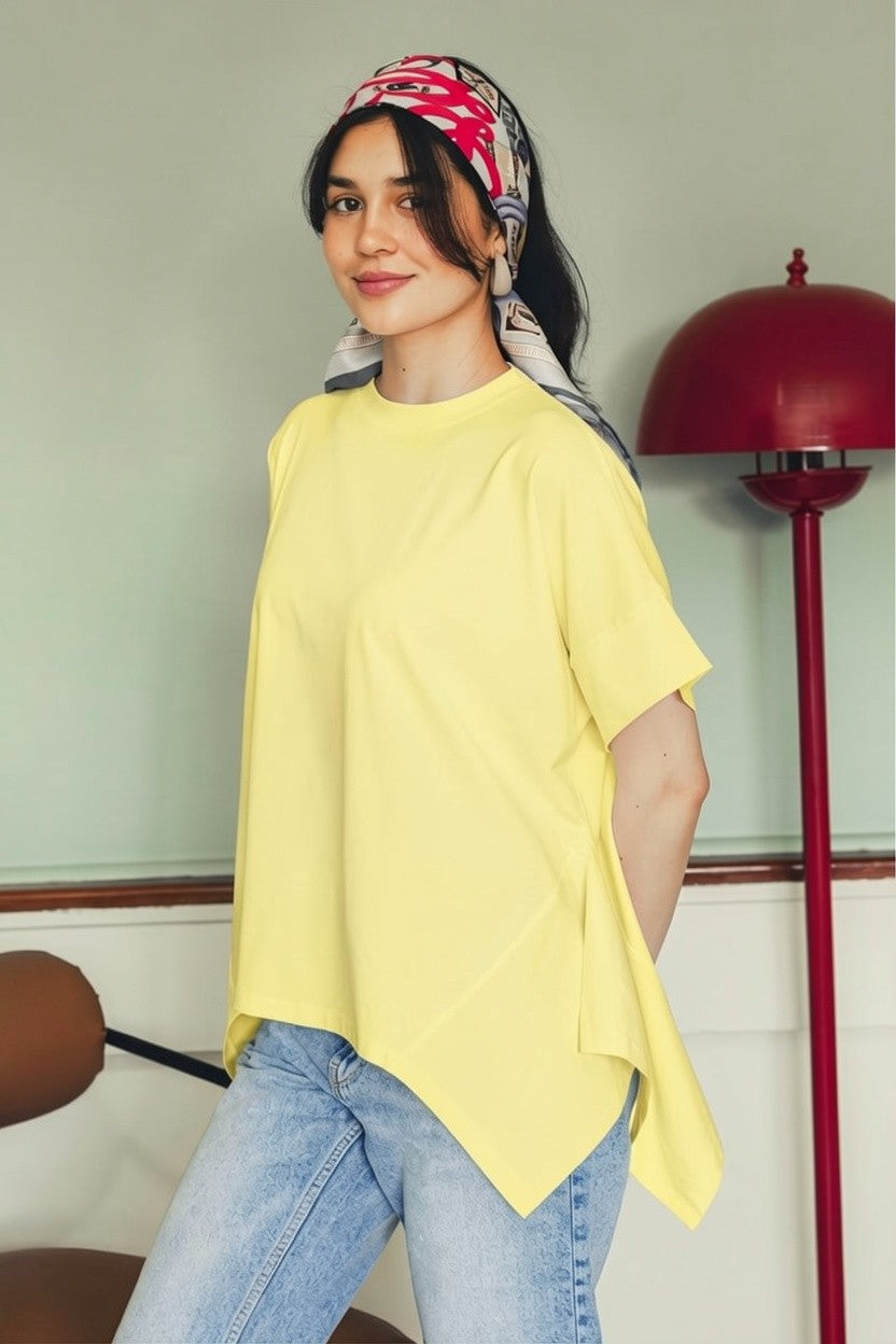 Asymmetric Cotton T-shirt - Yellow