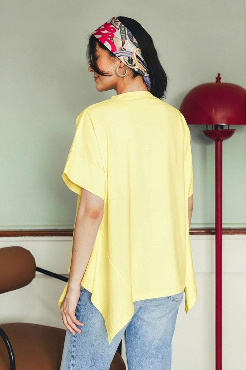 Asymmetric Cotton T-shirt - Yellow