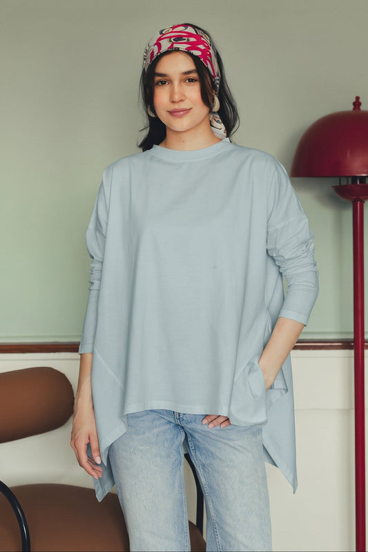 Long Sleeve Cotton T-Shirt - Baby Blue