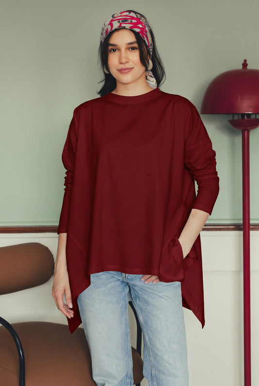 Long Sleeve Cotton T-shirt - Wine