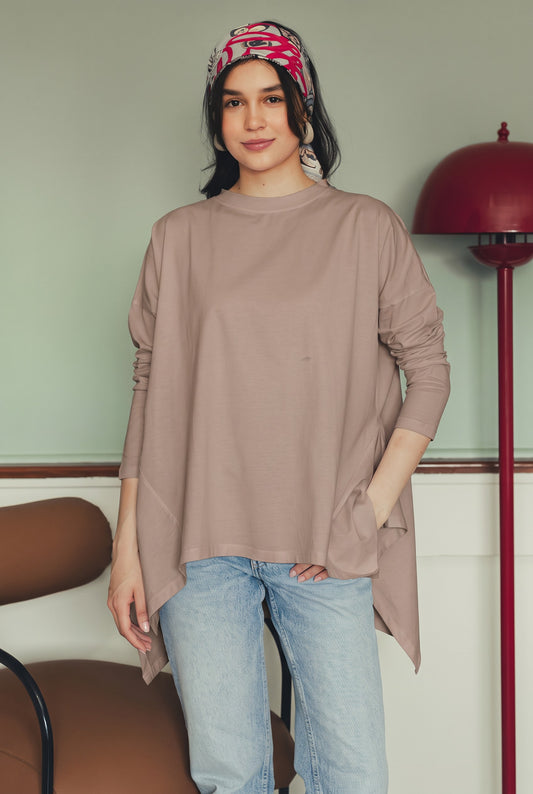 Long Sleeve Cotton T-shirt - Coffee