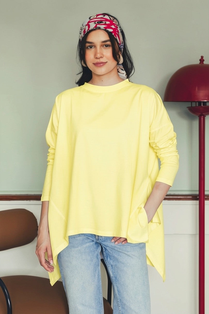 Asymmetric Long Sleeve T-shirt - Butter Yellow