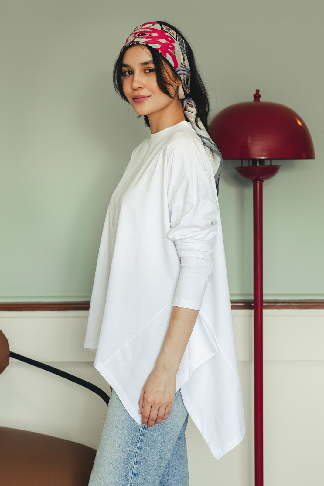 Asymmetric Long Sleeve T-shirt - White