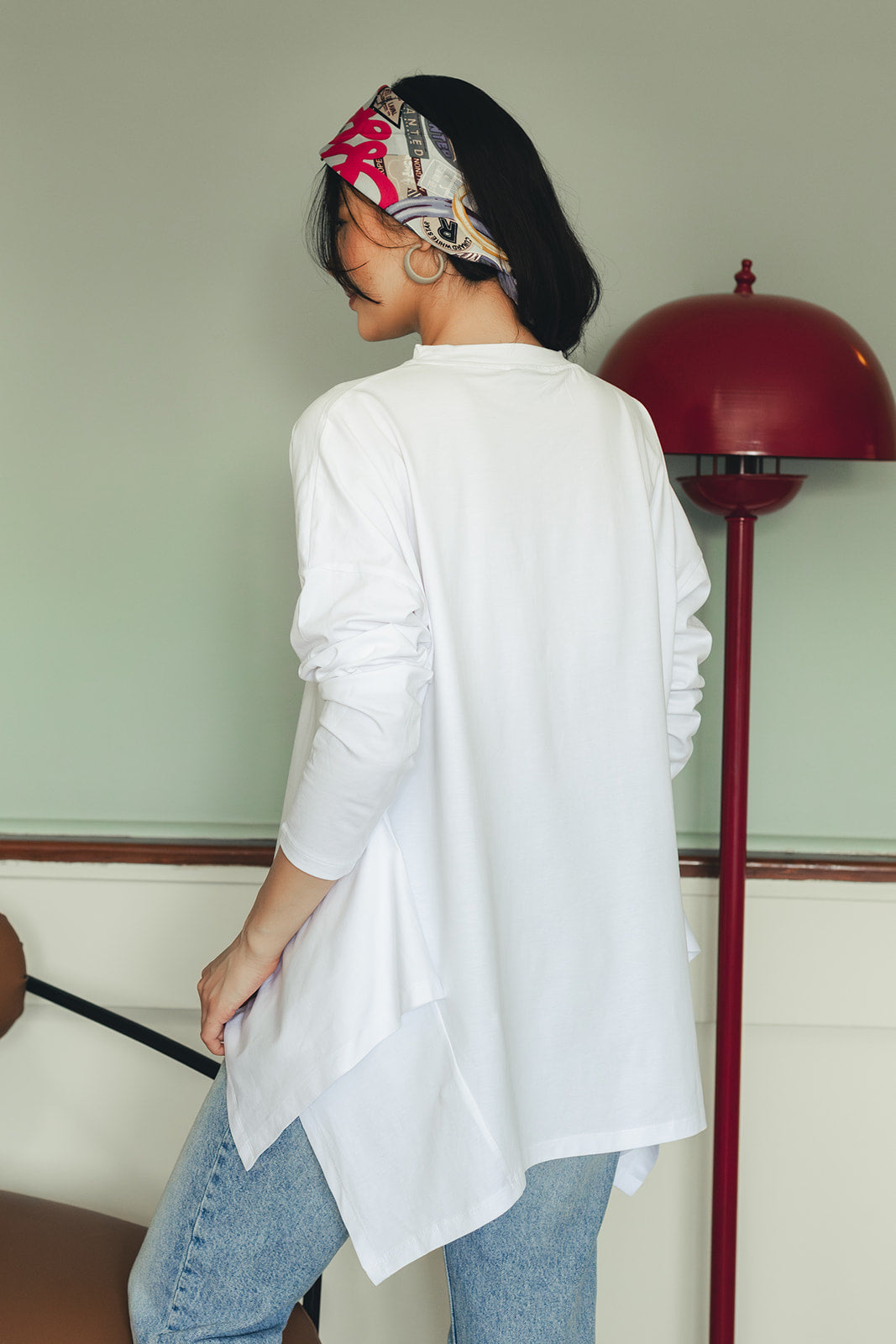 Asymmetric Long Sleeve T-shirt - White