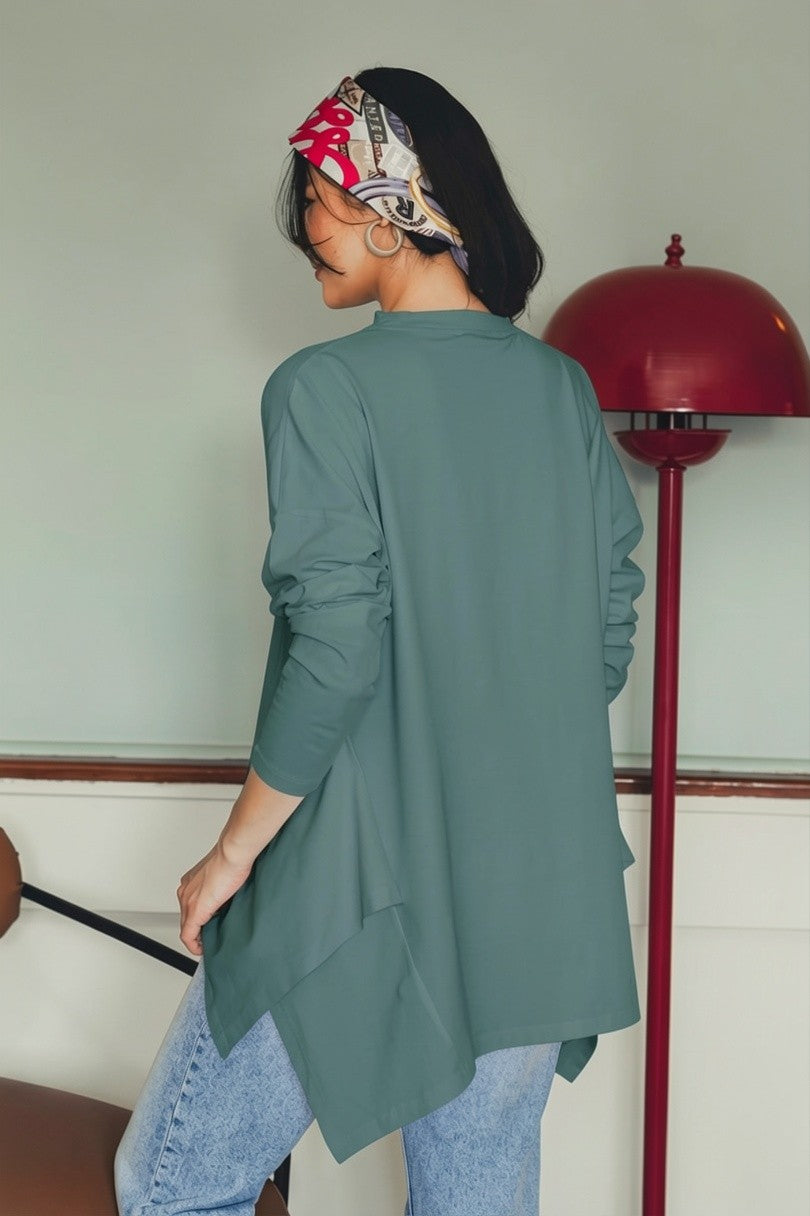 Asymmetric Long Sleeve T-shirt - Indigo