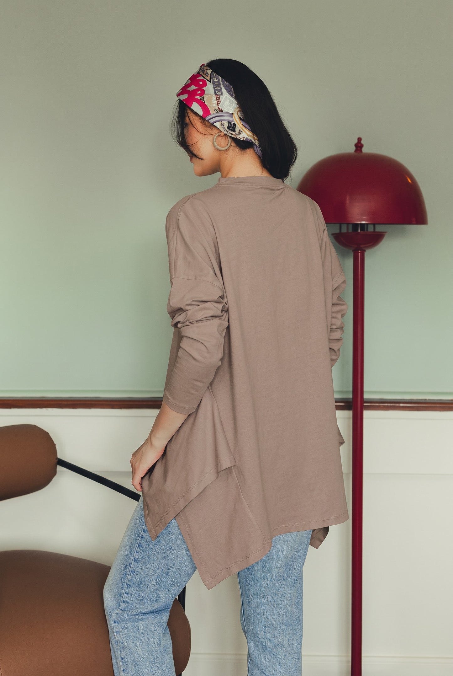 Long Sleeve Cotton T-shirt - Coffee