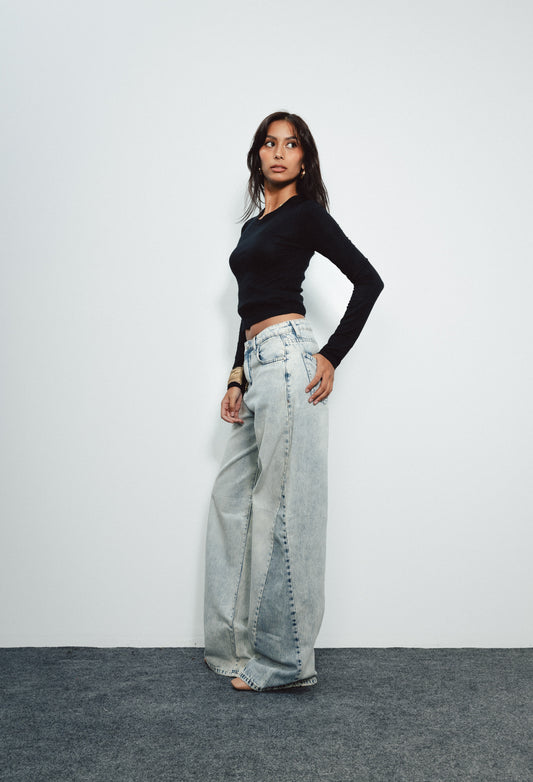 Two tone denim pants