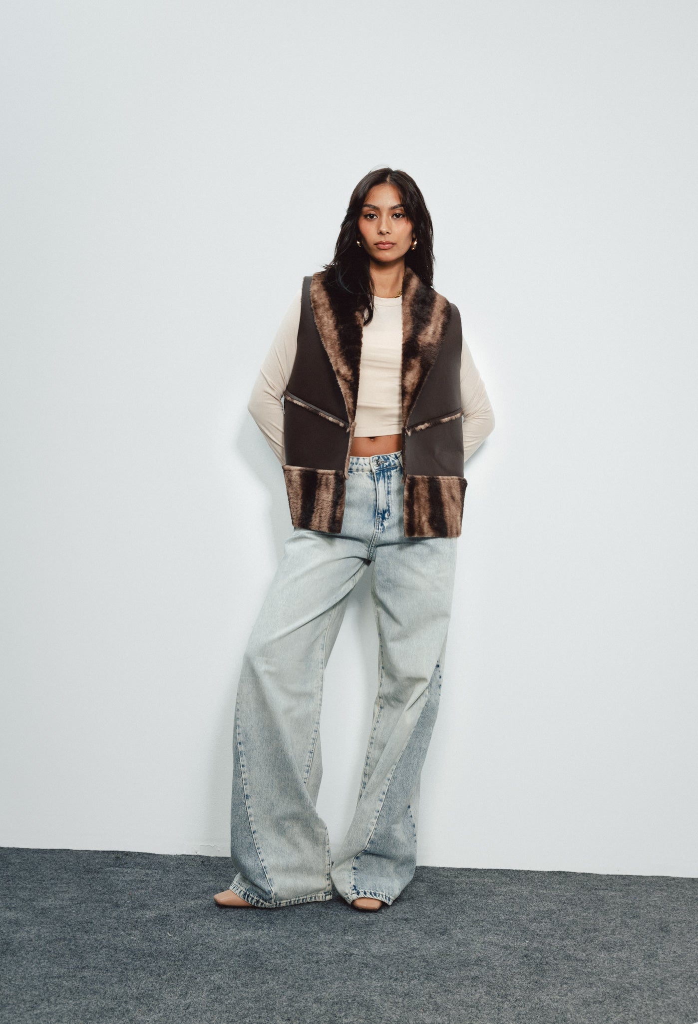 Reversible Vest - Leather/ Fur - Brown