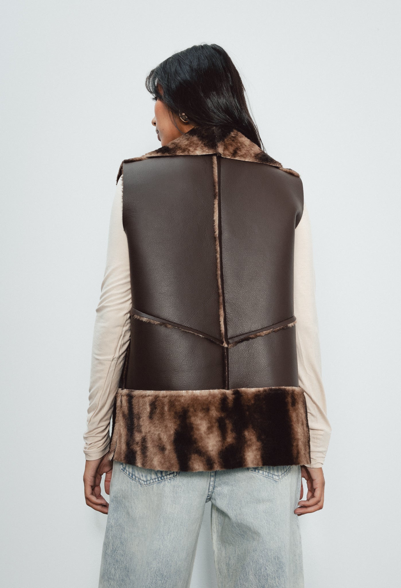 Reversible Vest - Leather/ Fur - Brown