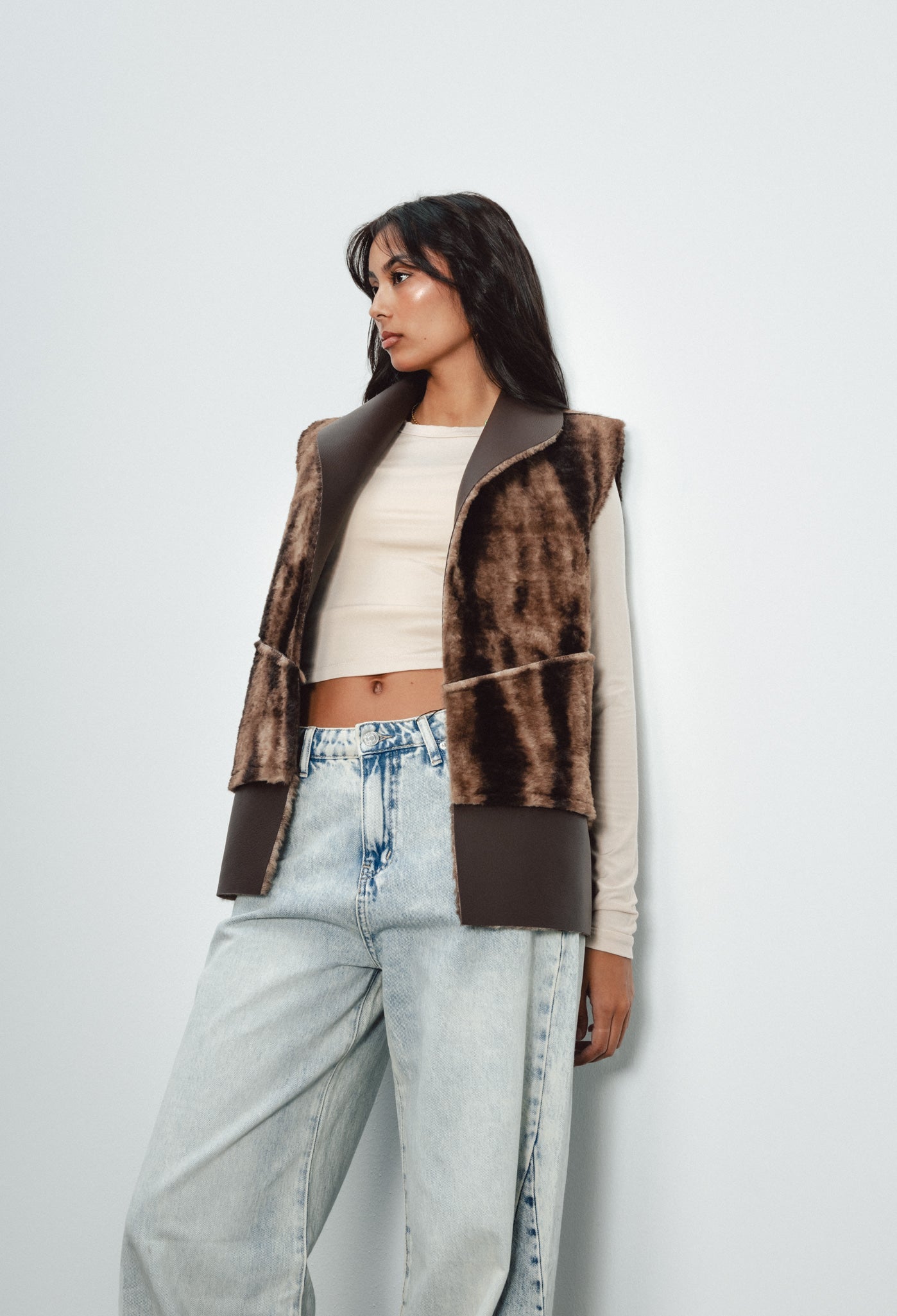 Reversible Vest - Leather/ Fur - Brown