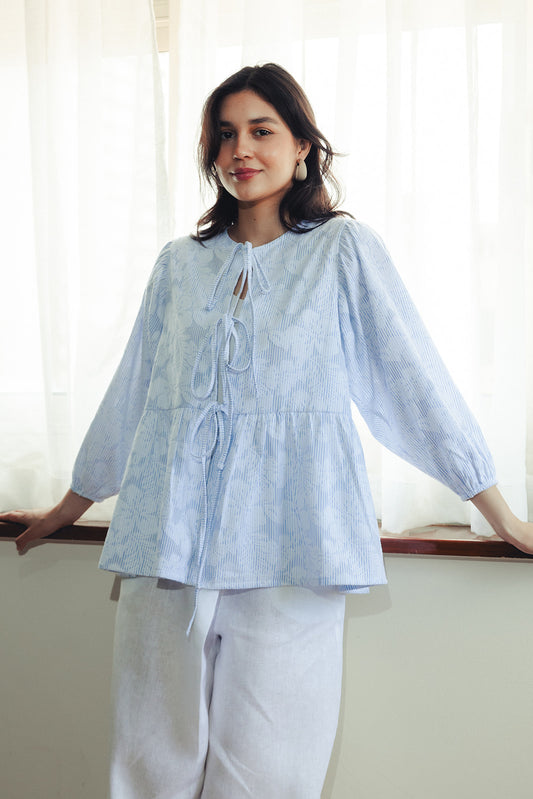 Lace Striped Shirt - Baby Blue