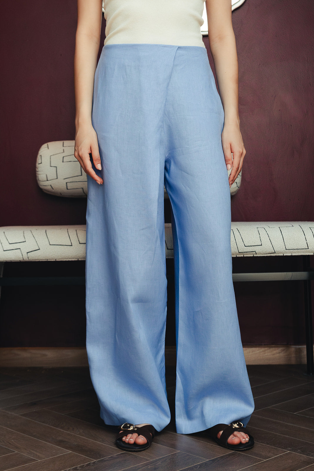 Pure Linen Pants - Blue